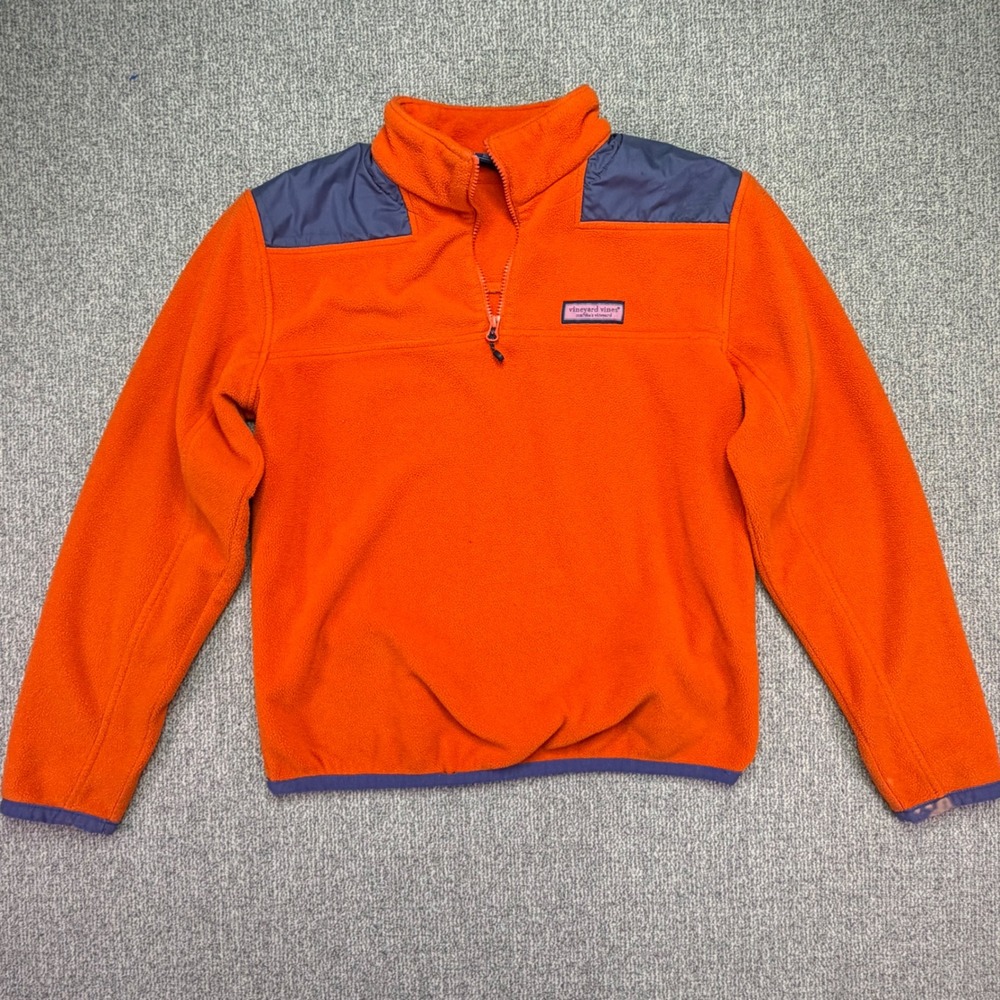 Vineyard Vines‎ Mens Small Orange Blue Quarter Zip Sherpa Fleece Pullover Jacket